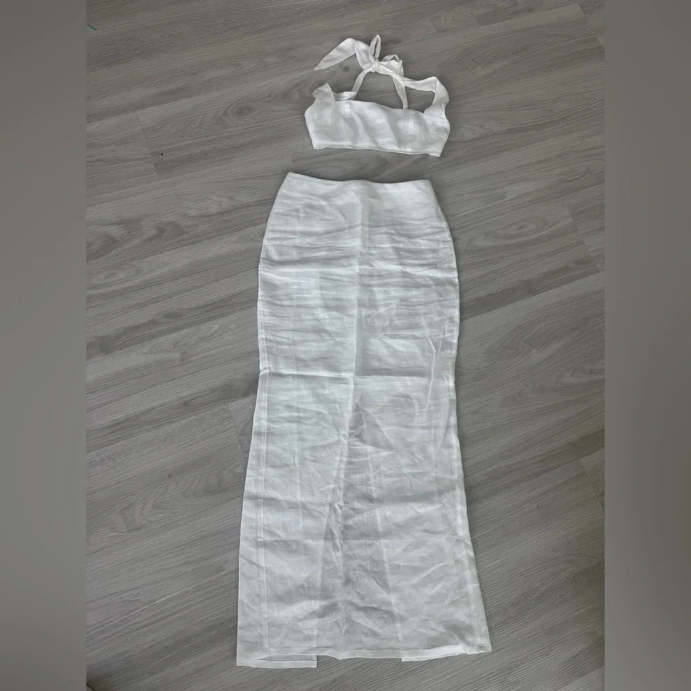 Monday swimwear white linen Montserrat crop top and Fontelina maxi skirt P XS - Picture 8 of 9